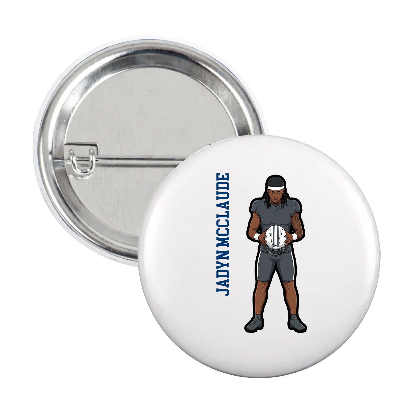 Game Day Button — Name Vertical in White