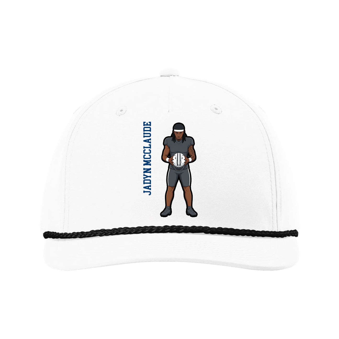 Five-Panel Classic Rope Cap — Name Vertical in White