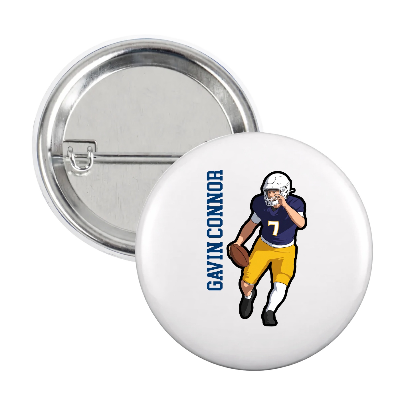 Game Day Button — Name Vertical in White