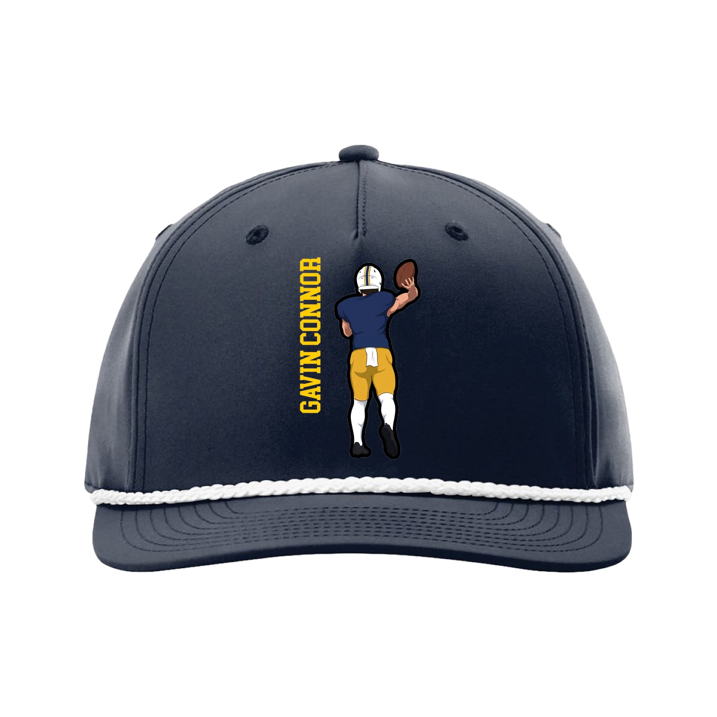 Five-Panel Classic Rope Cap — Name Vertical in Navy