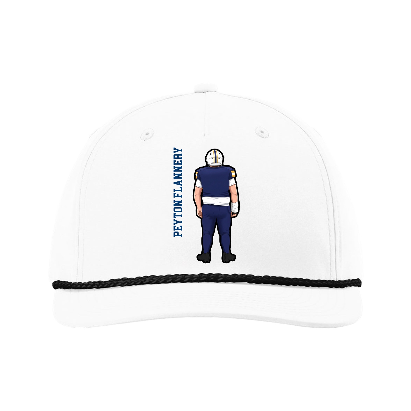 Five-Panel Classic Rope Cap — Name Vertical in White