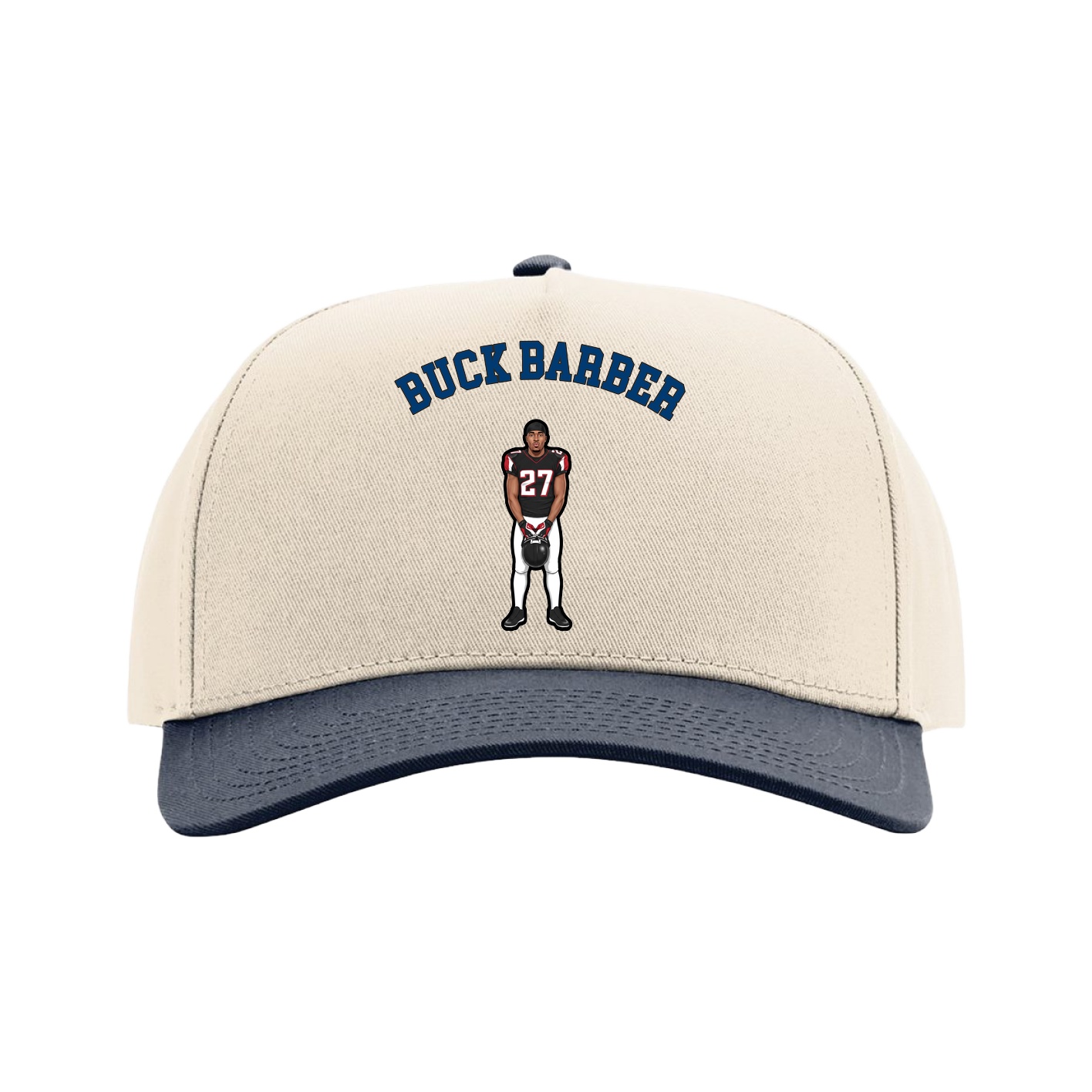 Full Fabric Five-Panel Champ Cap — Shirsey Arch in Cream/Navy