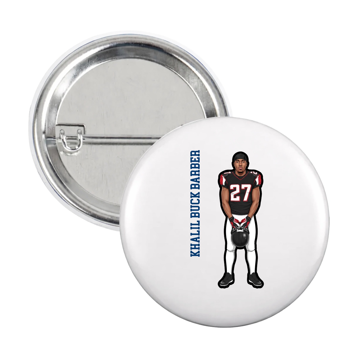 Game Day Button — Name Vertical in White