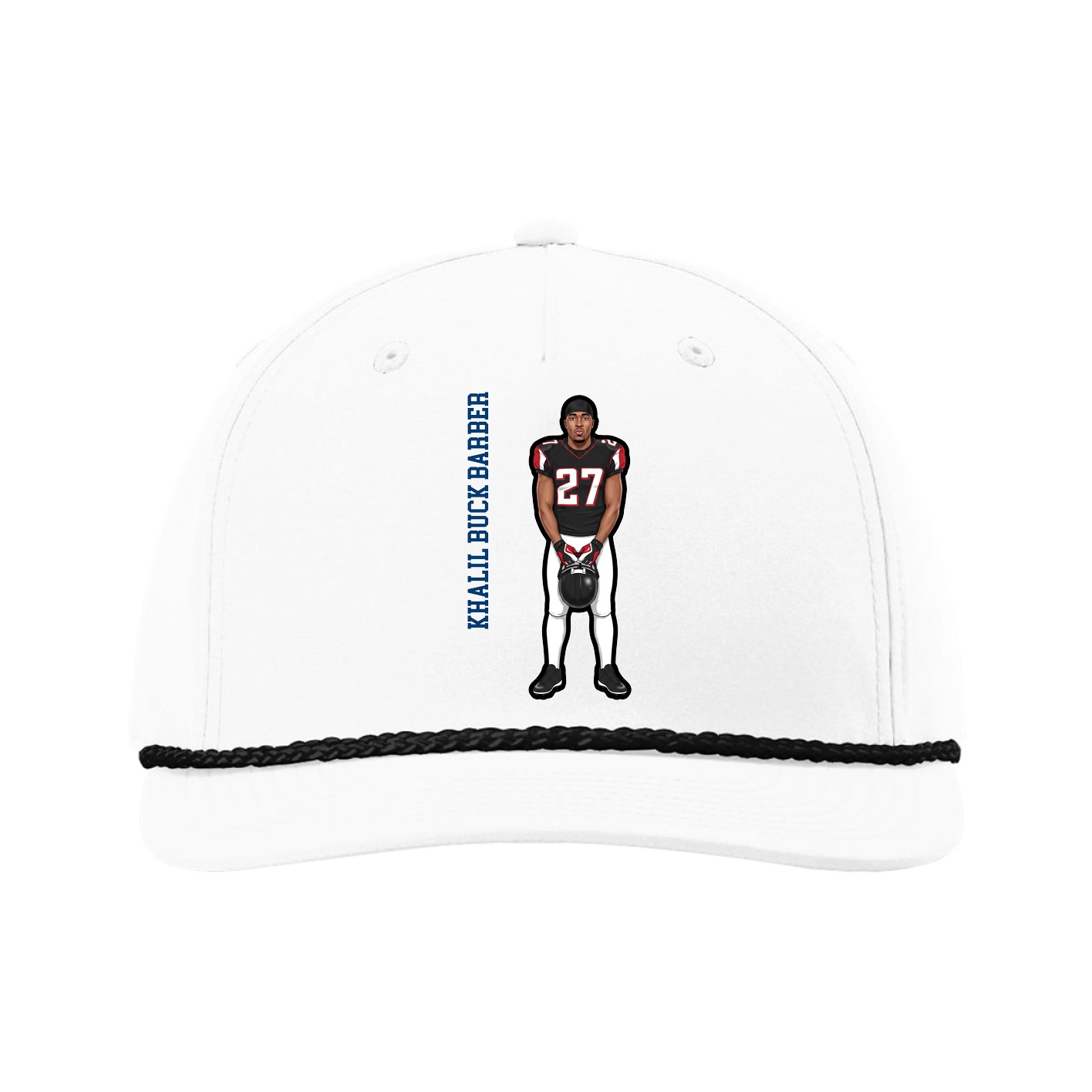 Five-Panel Classic Rope Cap — Name Vertical in White