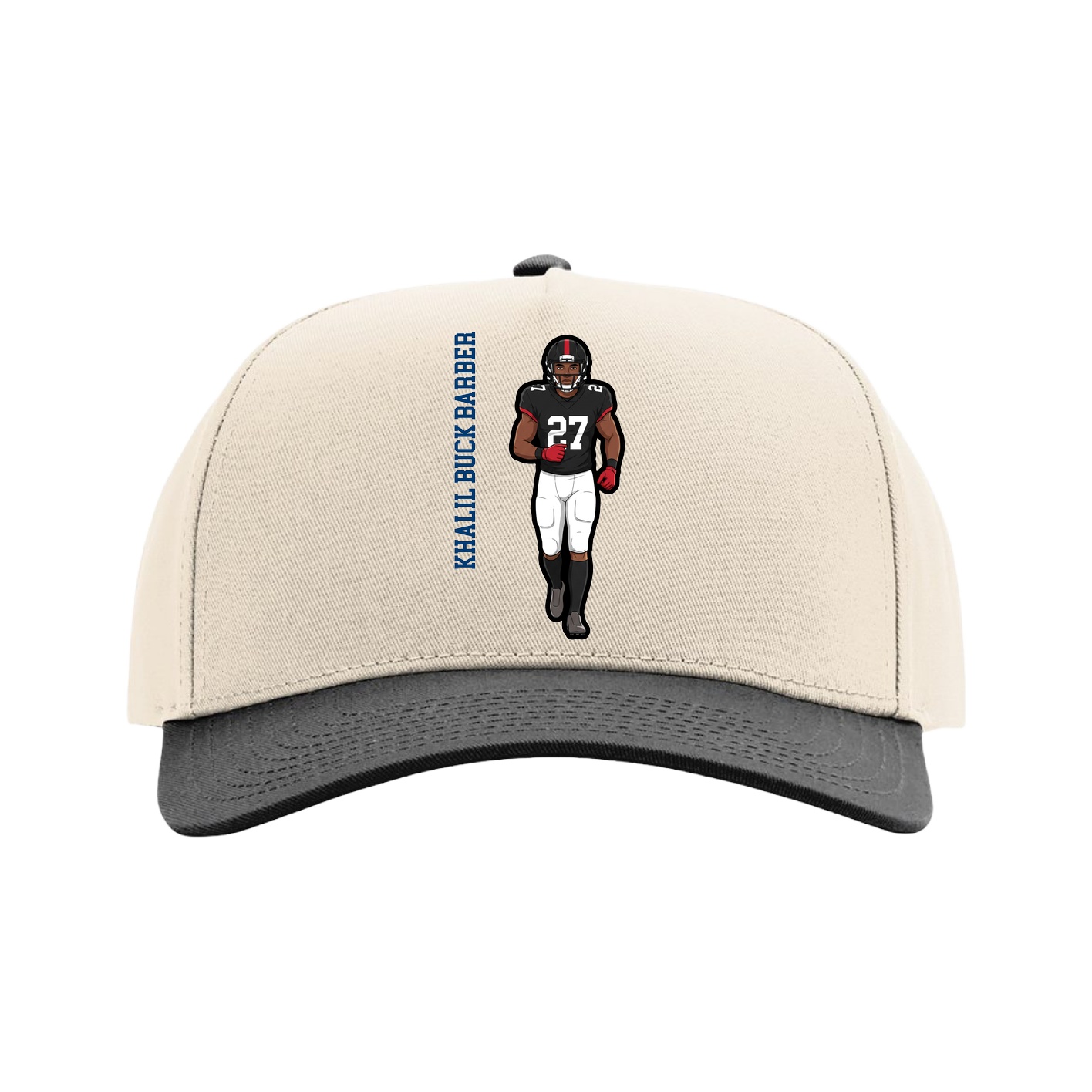 Full Fabric Five-Panel Champ Cap — Name Vertical in Cream/Black