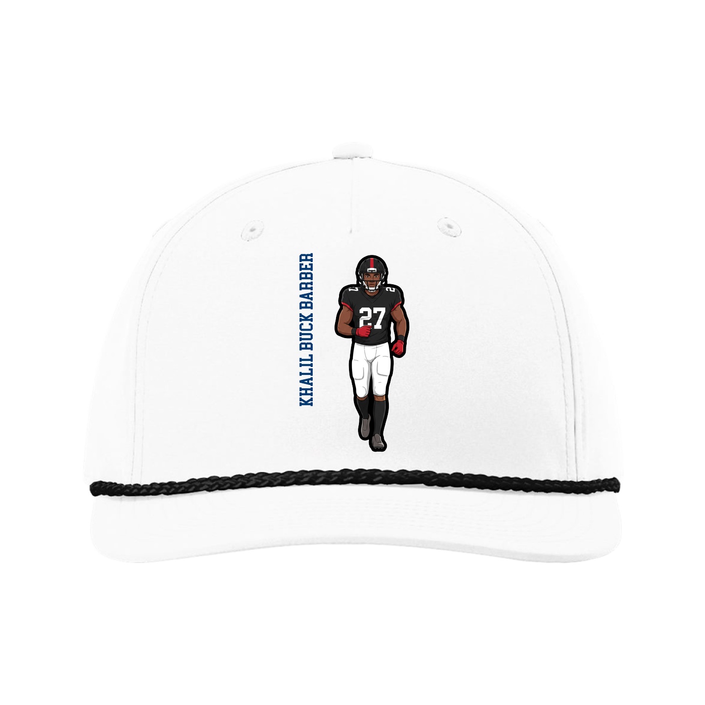 Five-Panel Classic Rope Cap — Name Vertical in White
