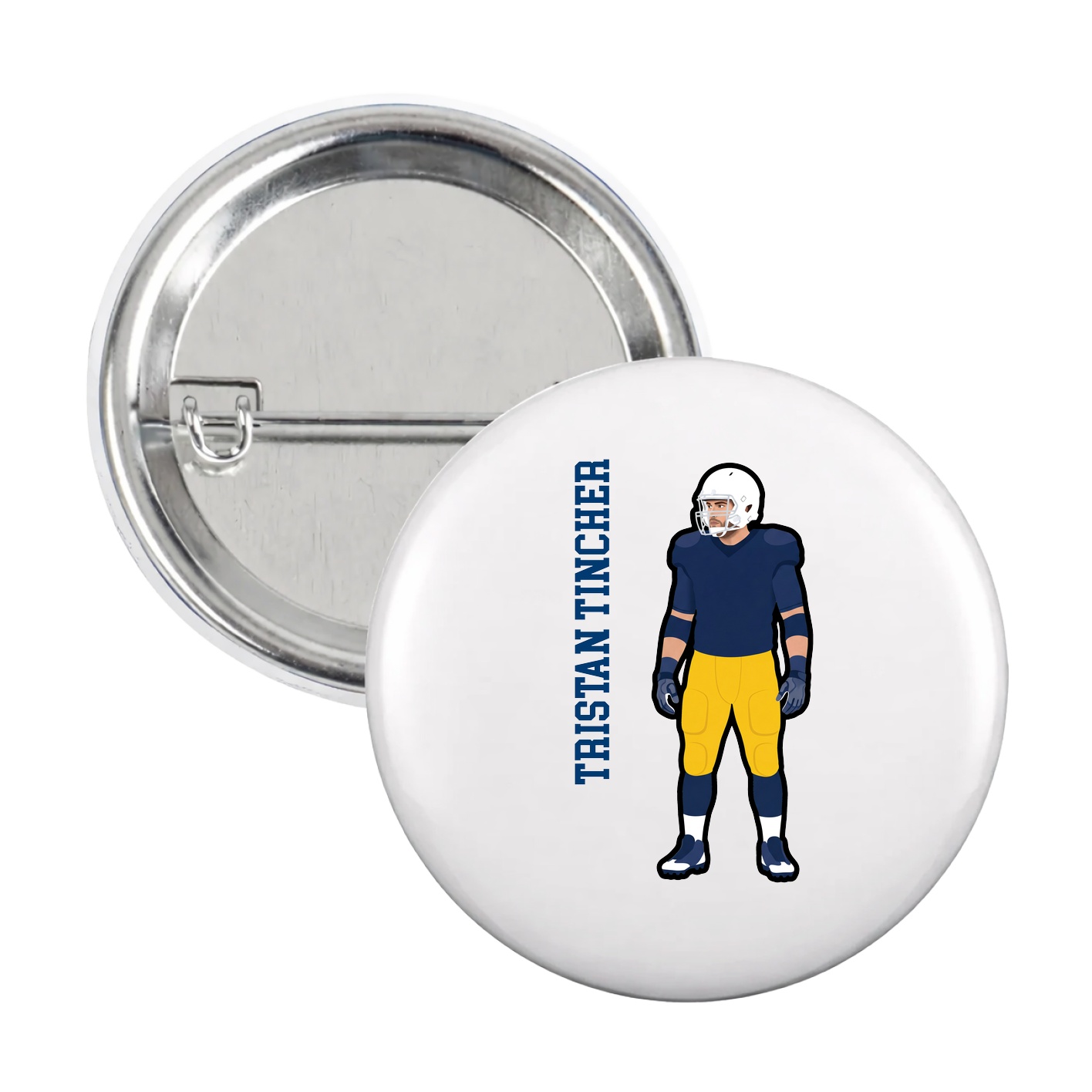 Game Day Button — Name Vertical in White
