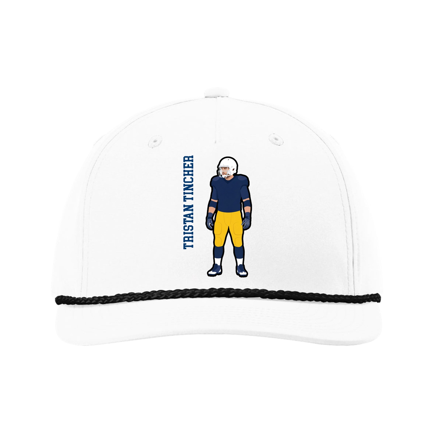 Five-Panel Classic Rope Cap — Name Vertical in White