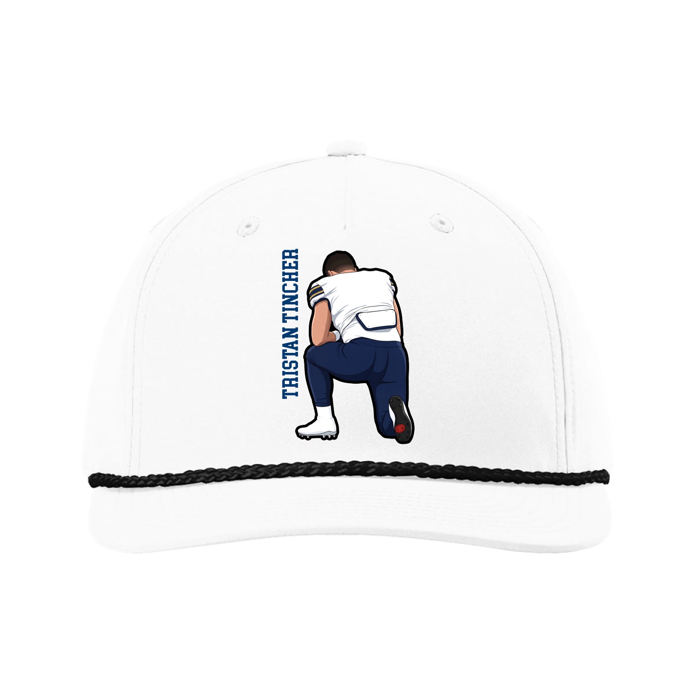 Five-Panel Classic Rope Cap — Name Vertical in White