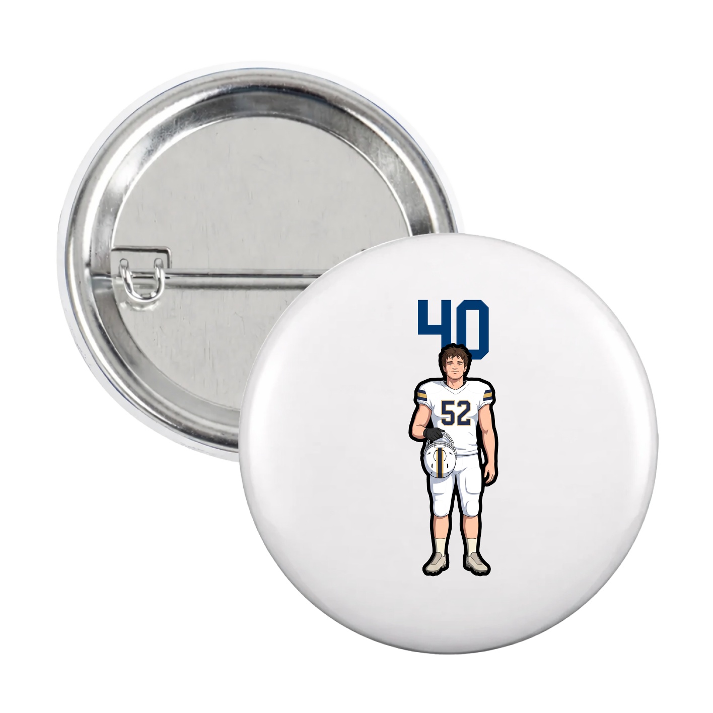 Game Day Button — Number Top in White