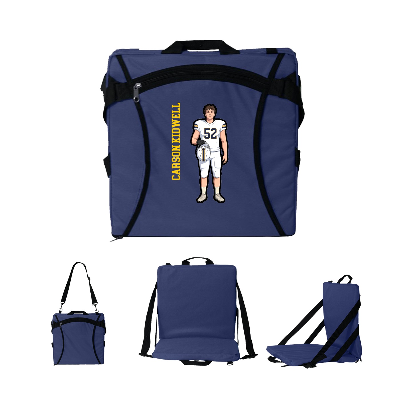 Folding Stadium Seat — Name Vertical in Navy