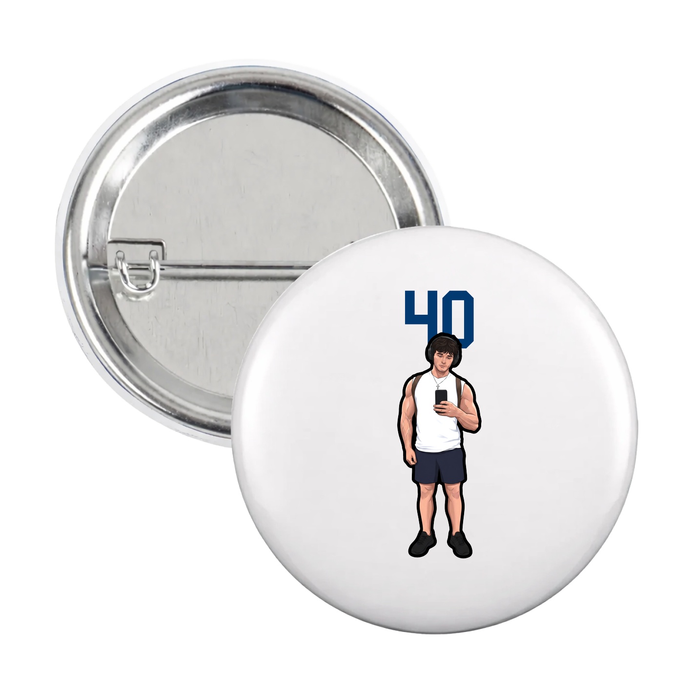 Game Day Button — Number Top in White