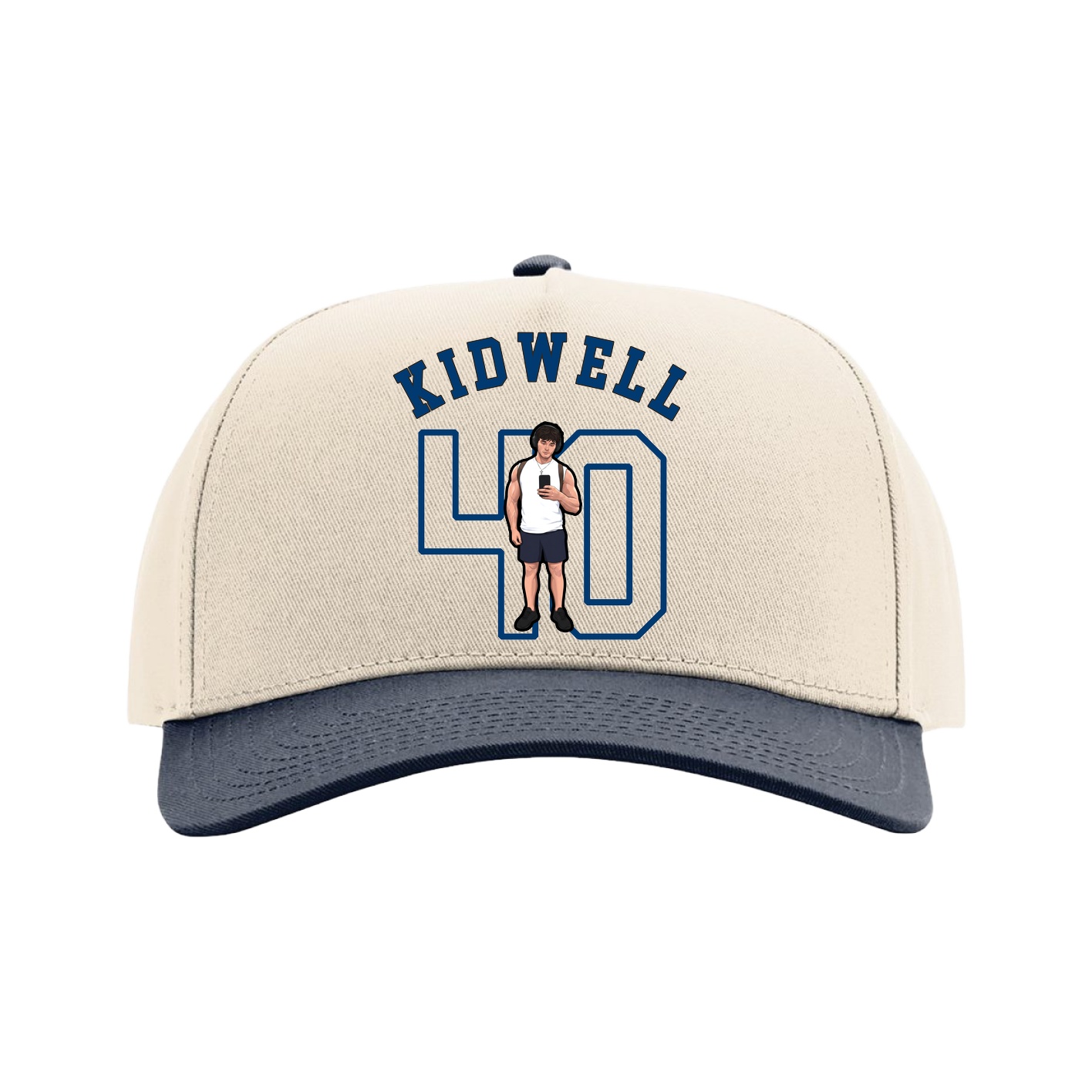 Full Fabric Five-Panel Champ Cap — Shirsey Arch in Cream/Navy