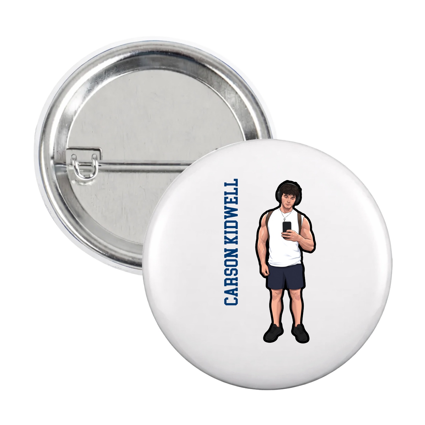 Game Day Button — Name Vertical in White