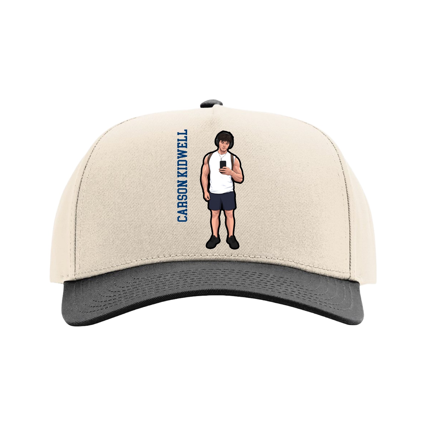 Full Fabric Five-Panel Champ Cap — Name Vertical in Cream/Black