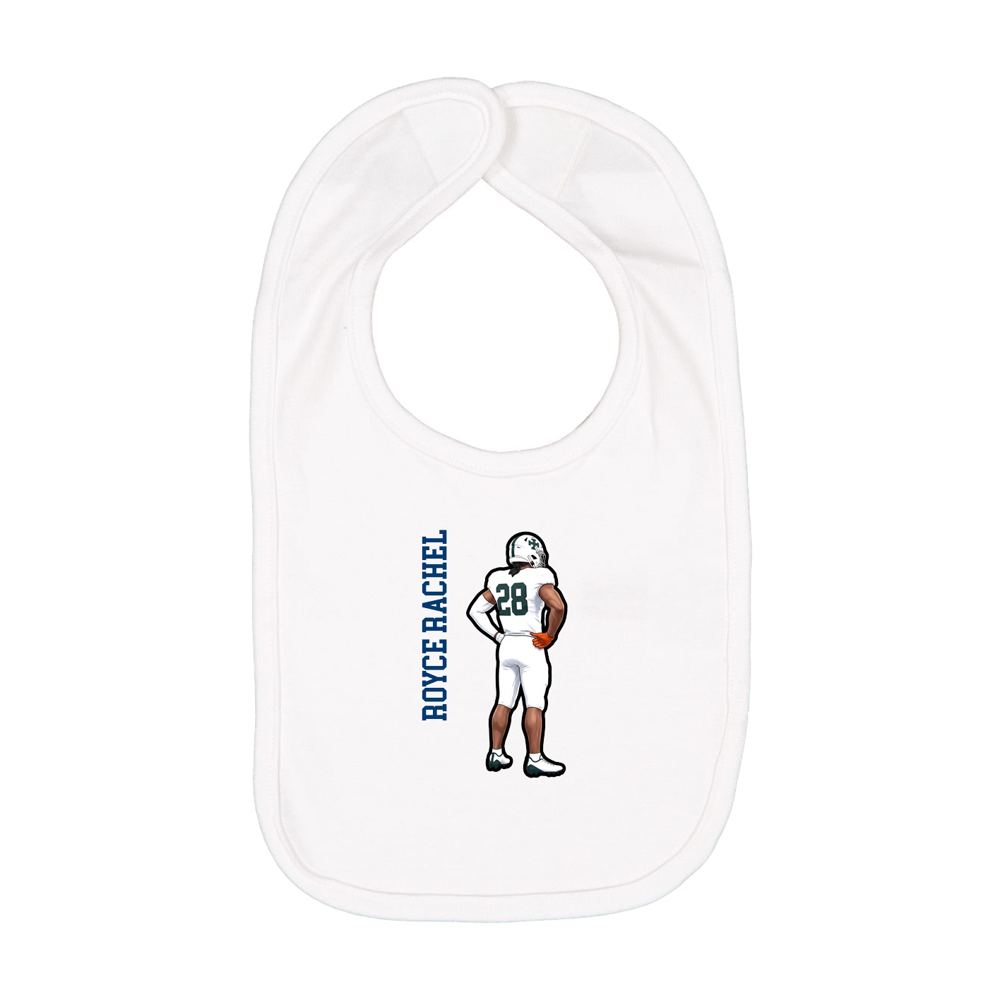 Infant Bib — Name Vertical in White