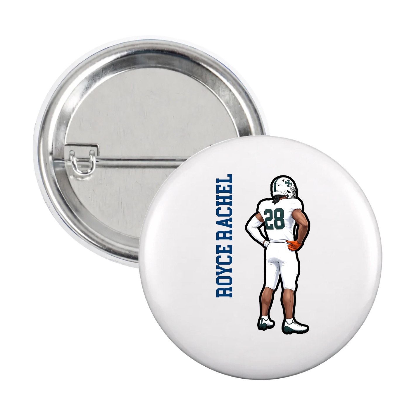 Game Day Button — Name Vertical in White