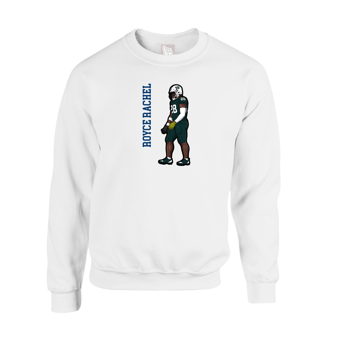 Fleece Crew — Name Vertical in White