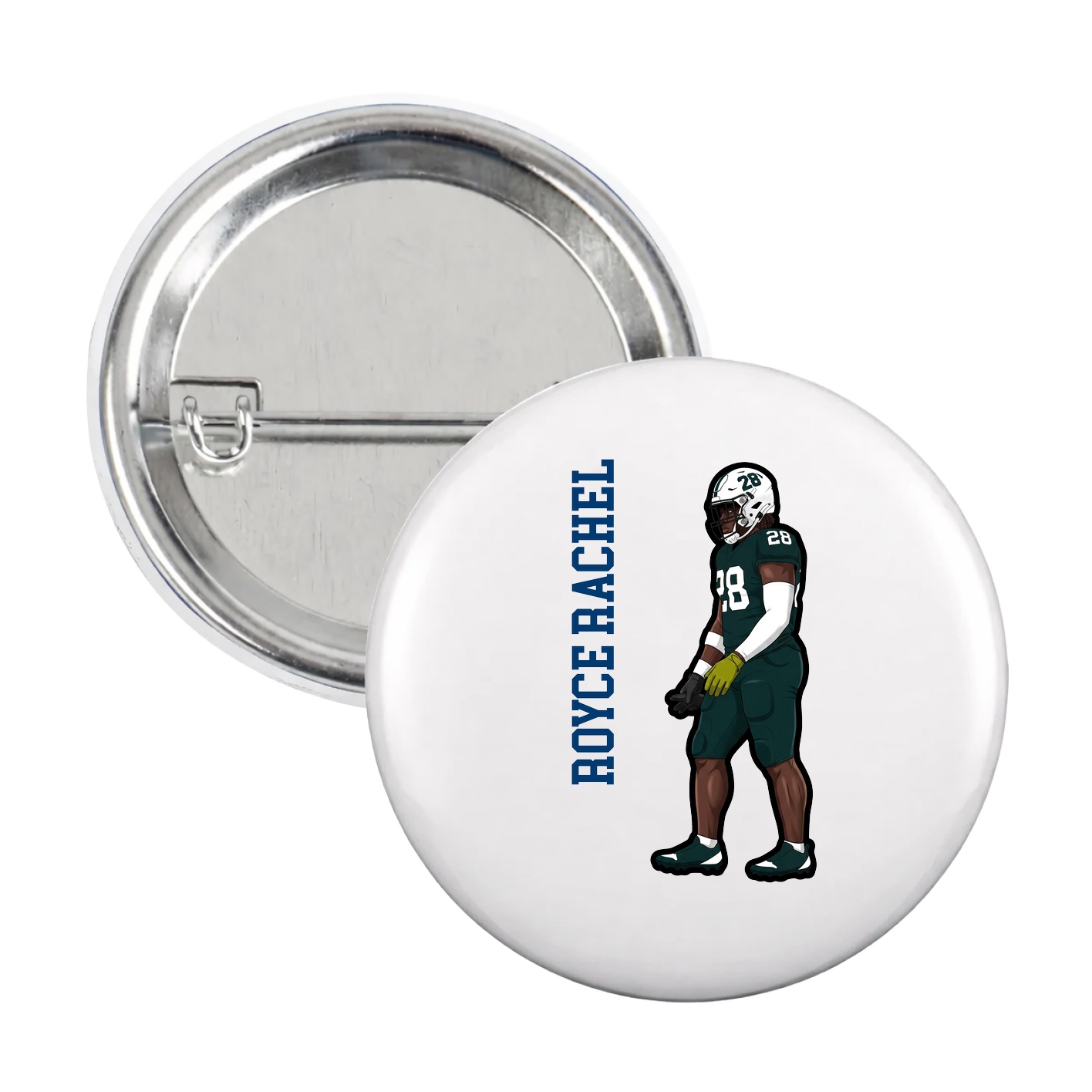 Game Day Button — Name Vertical in White