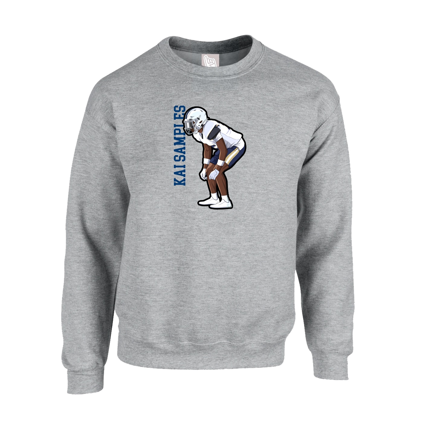 Fleece Crew — Name Vertical in Grey