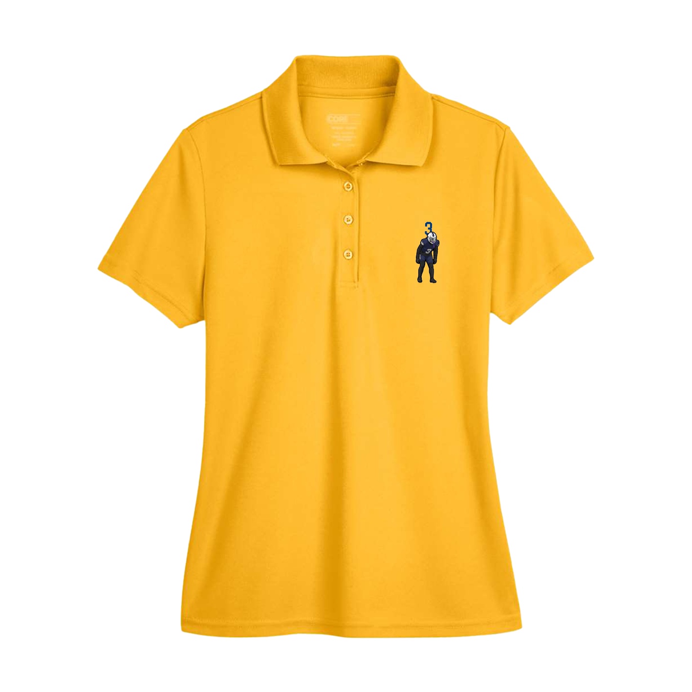 Womens Performance Polo — Number Top in Gold