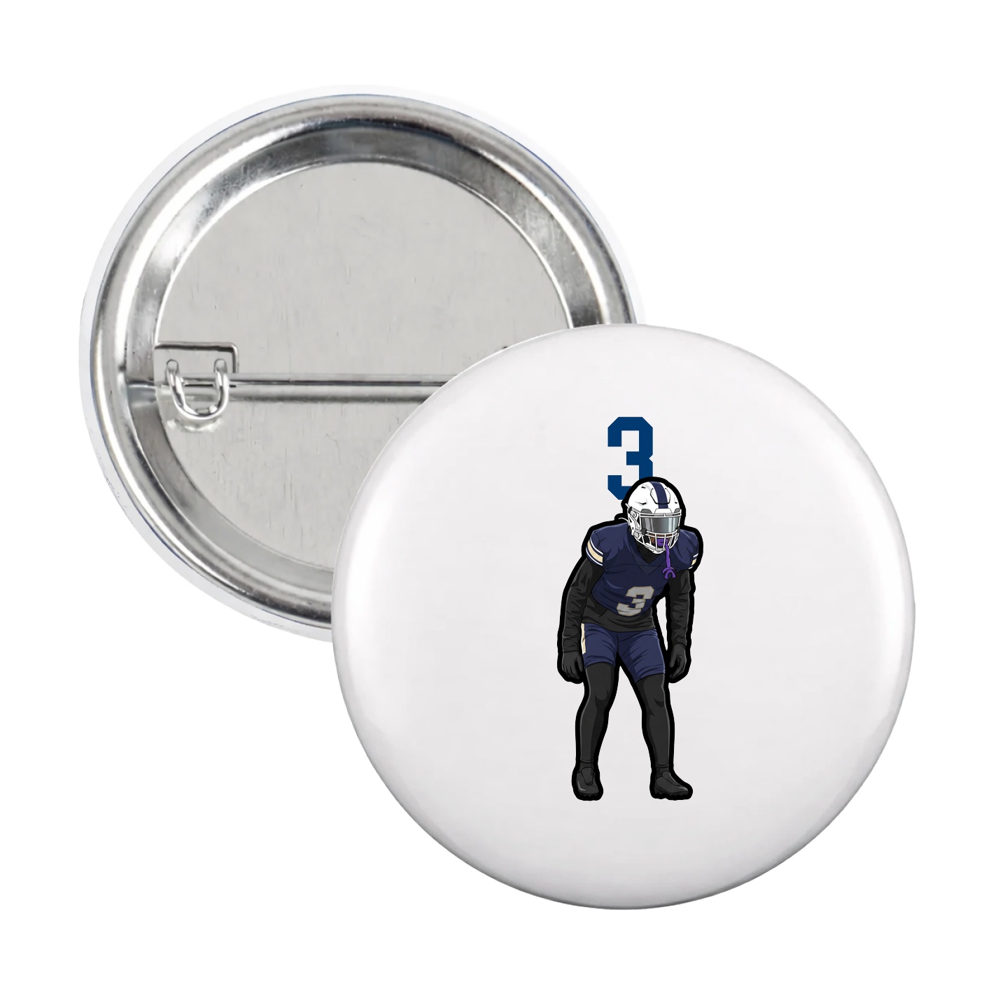 Game Day Button — Number Top in White