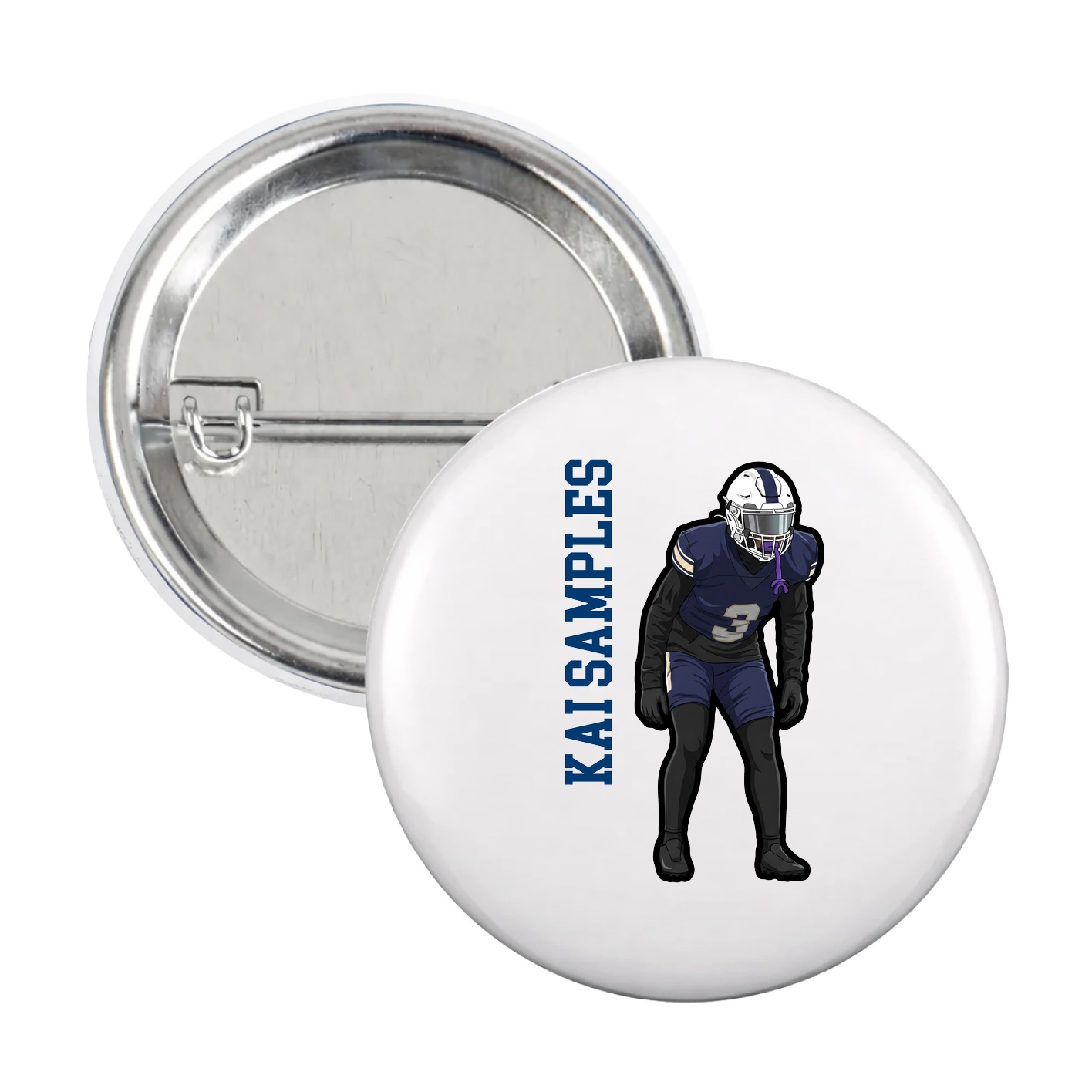 Game Day Button — Name Vertical in White