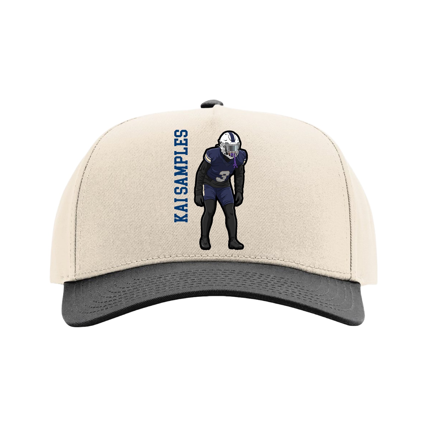 Full Fabric Five-Panel Champ Cap — Name Vertical in Cream/Black