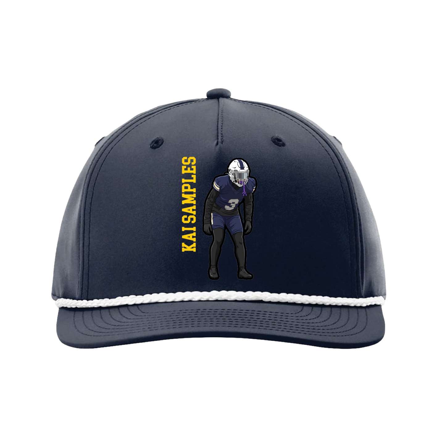 Five-Panel Classic Rope Cap — Name Vertical in Navy