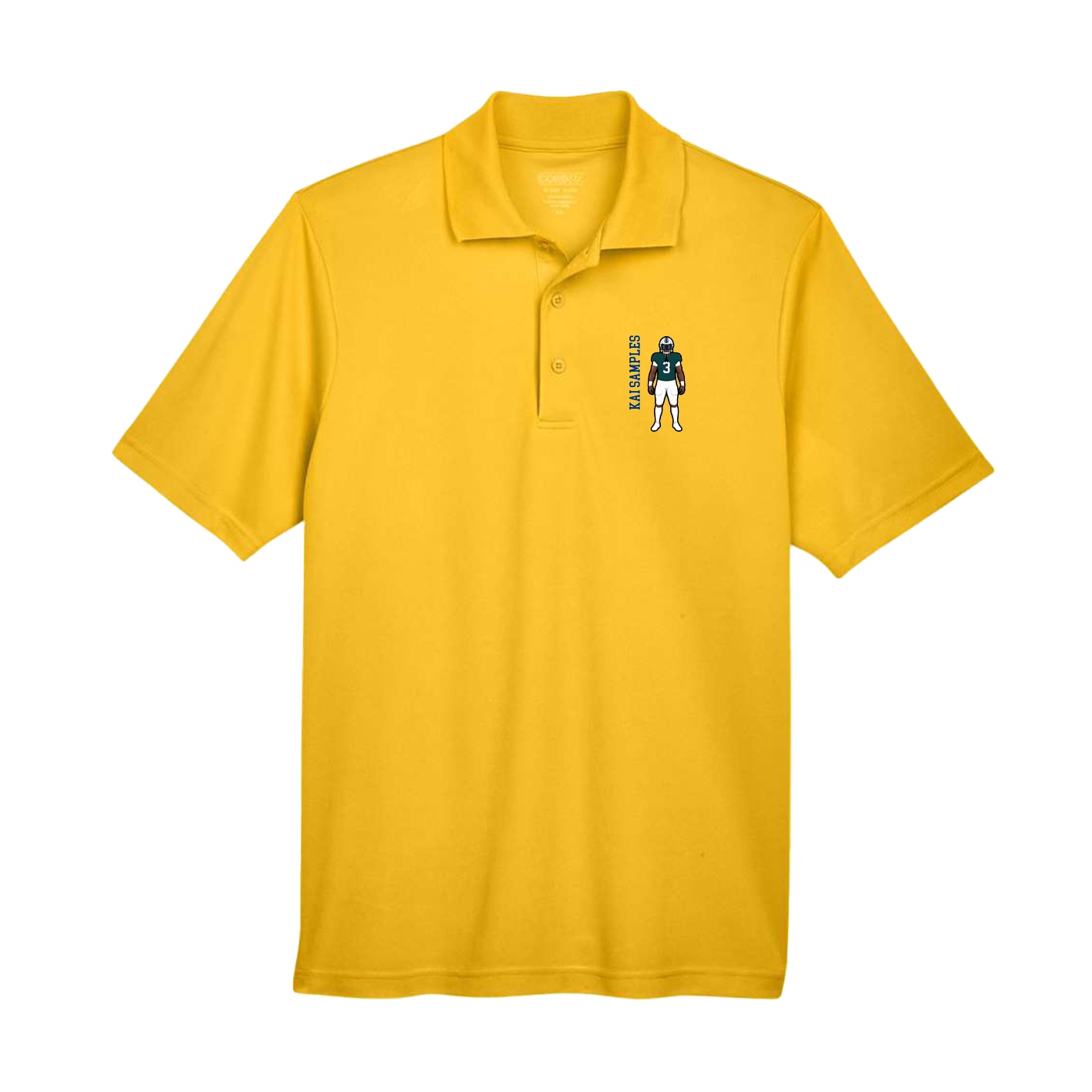 Performance Polo — Name Vertical in Gold