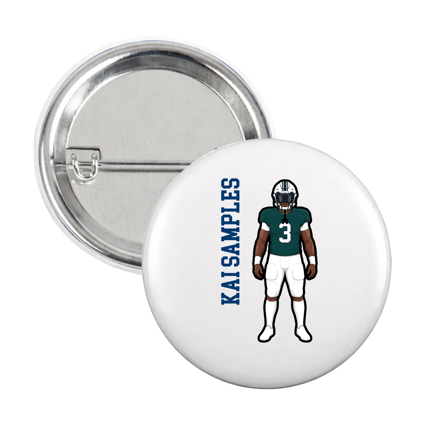 Game Day Button — Name Vertical in White