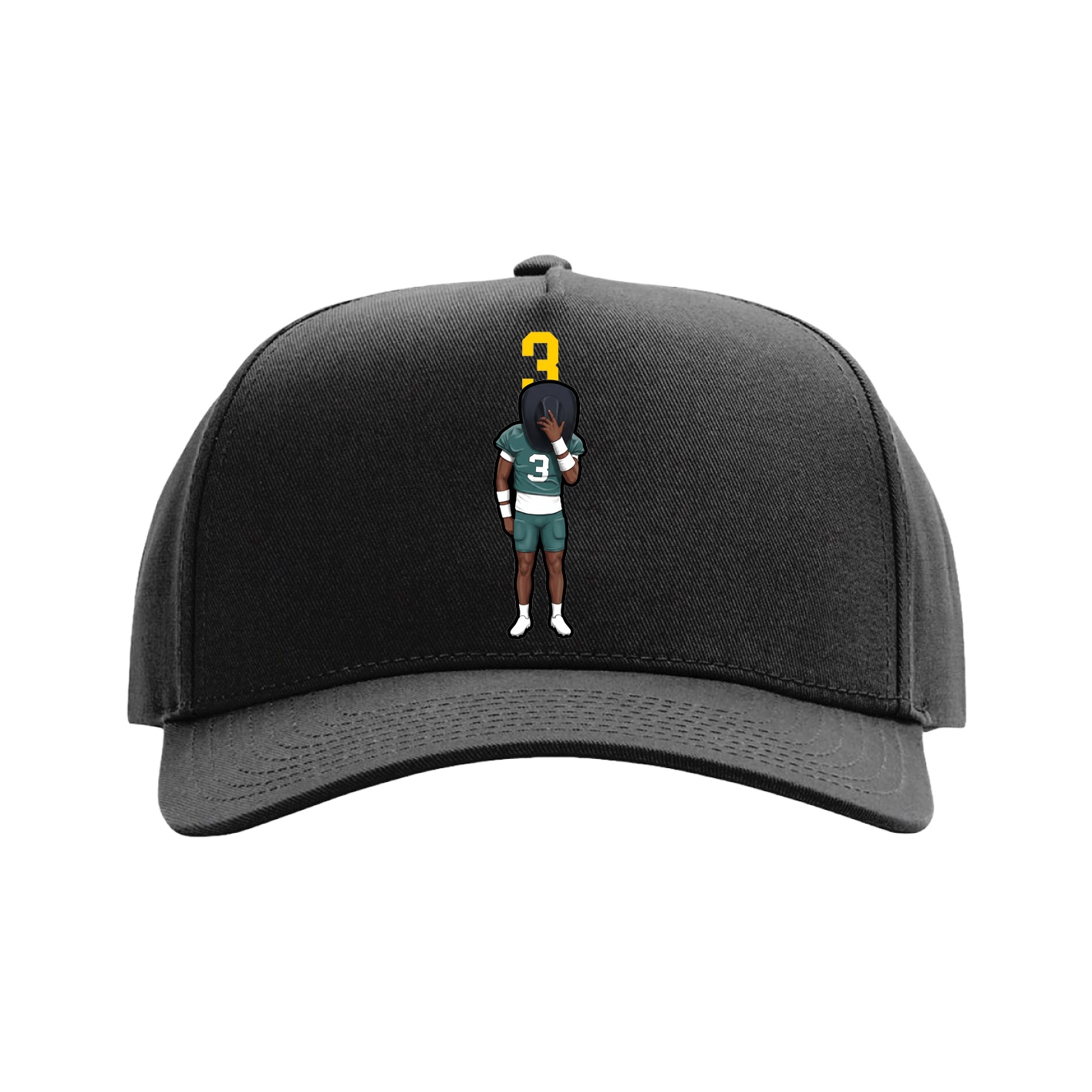 Full Fabric Five-Panel Champ Cap — Number Top in Black