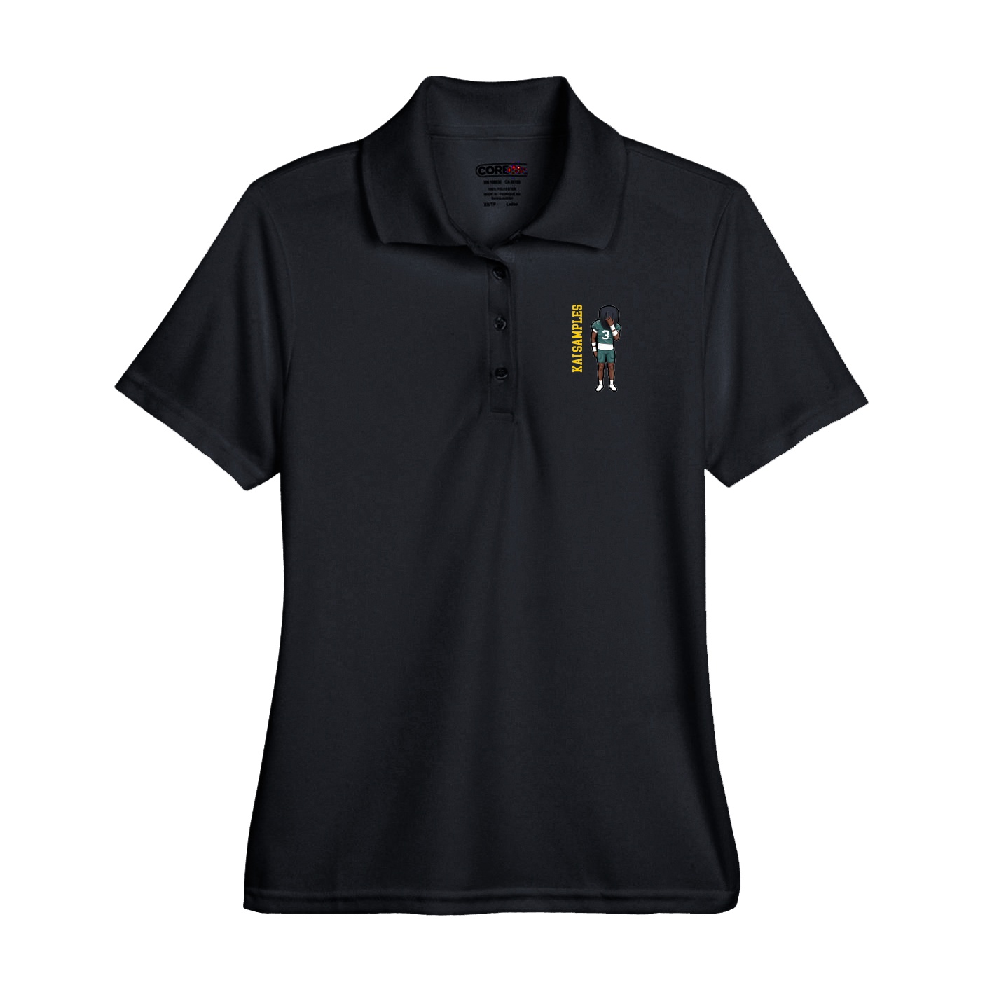 Performance Polo — Name Vertical in Black