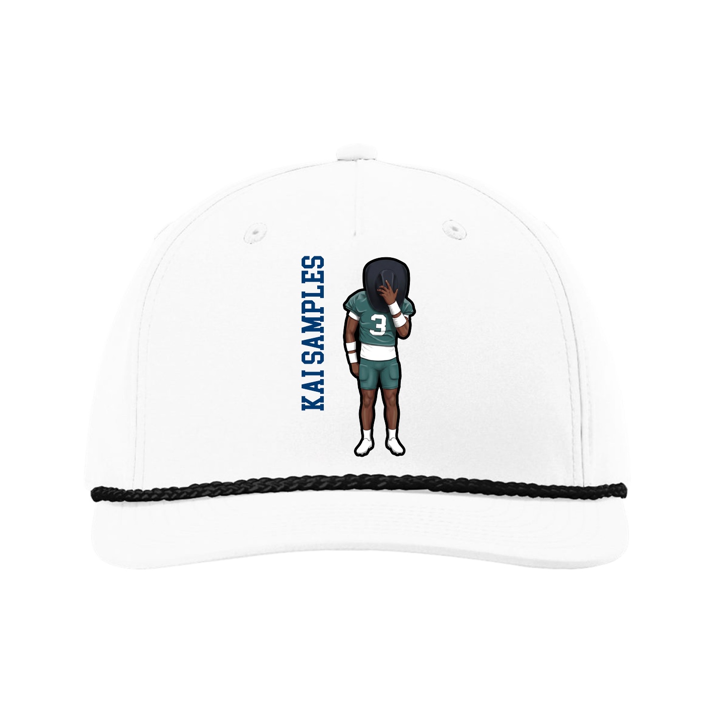 Five-Panel Classic Rope Cap — Name Vertical in White