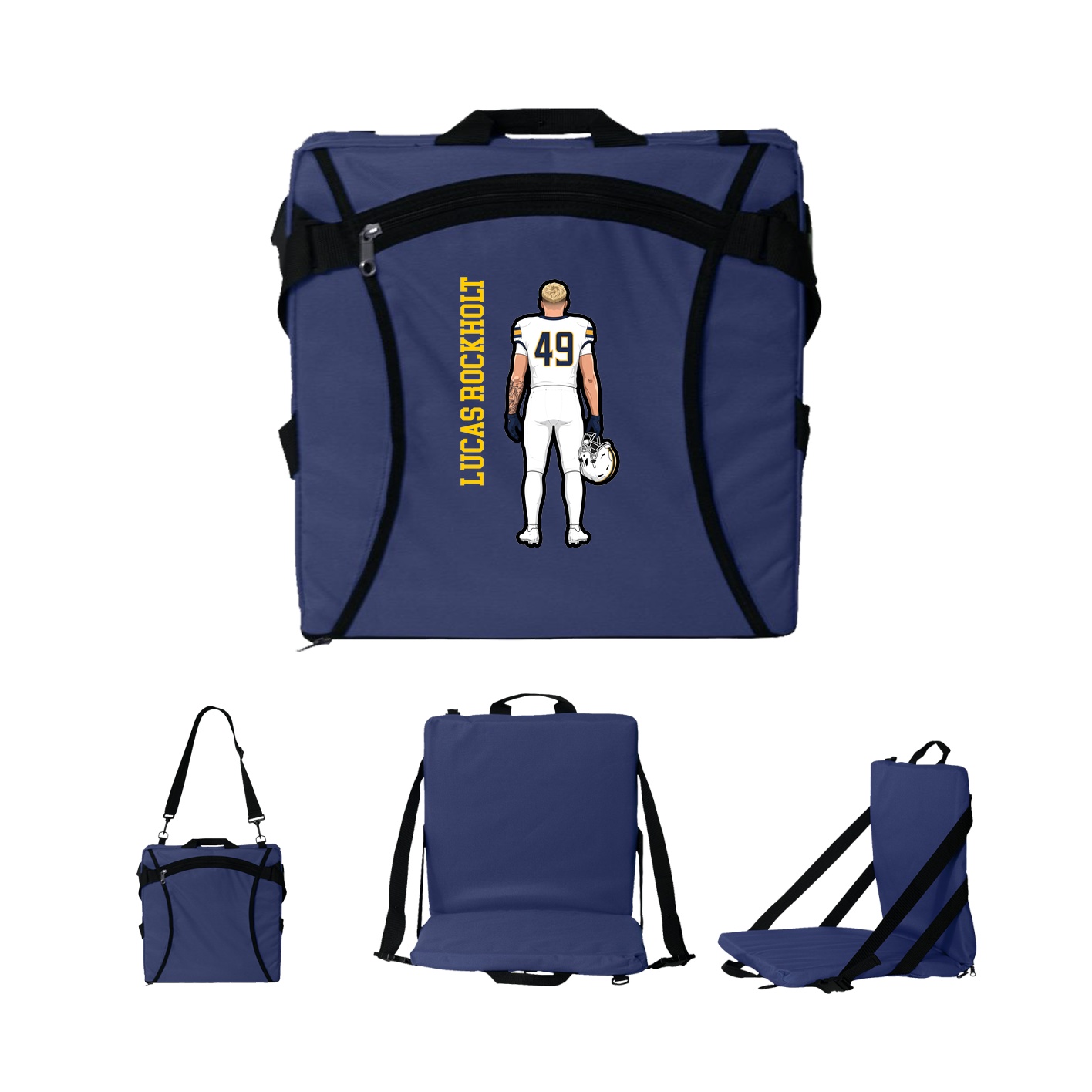 Folding Stadium Seat — Name Vertical in Navy