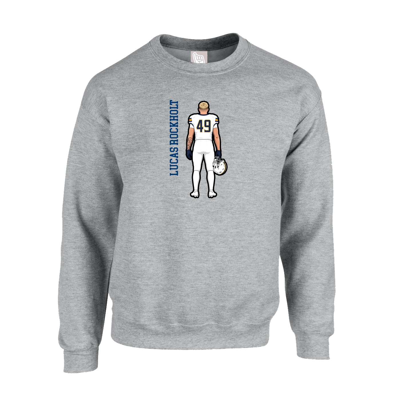Fleece Crew — Name Vertical in Grey