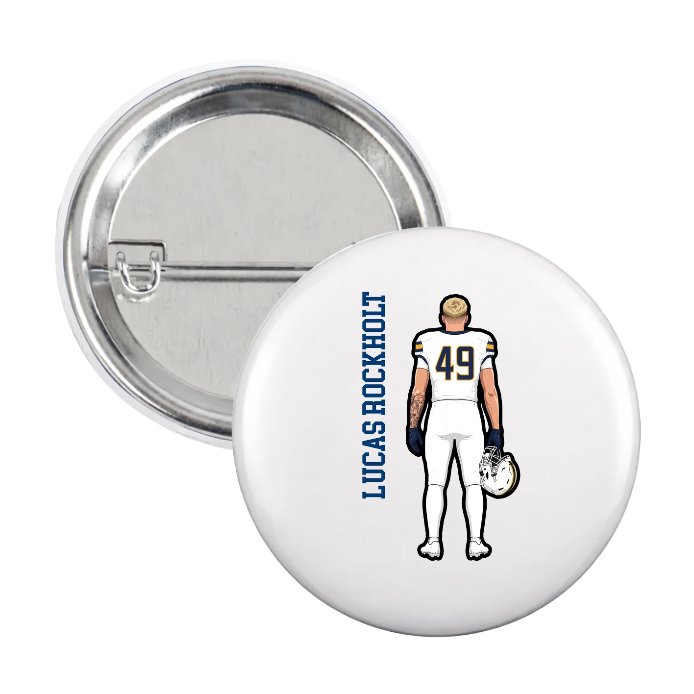 Game Day Button — Name Vertical in White