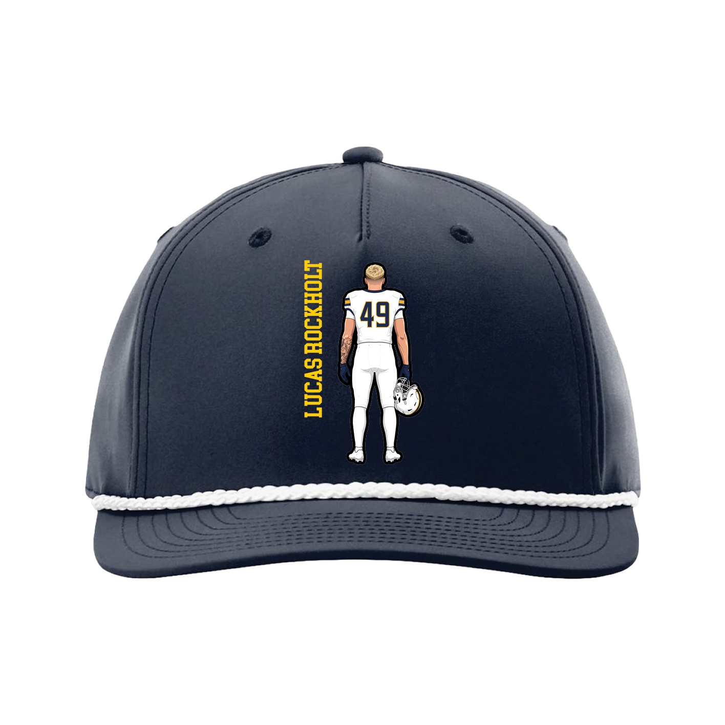 Five-Panel Classic Rope Cap — Name Vertical in Navy