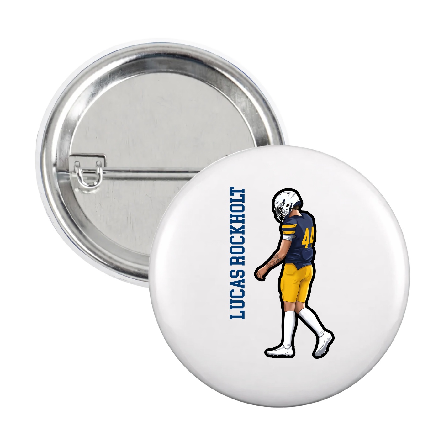 Game Day Button — Name Vertical in White