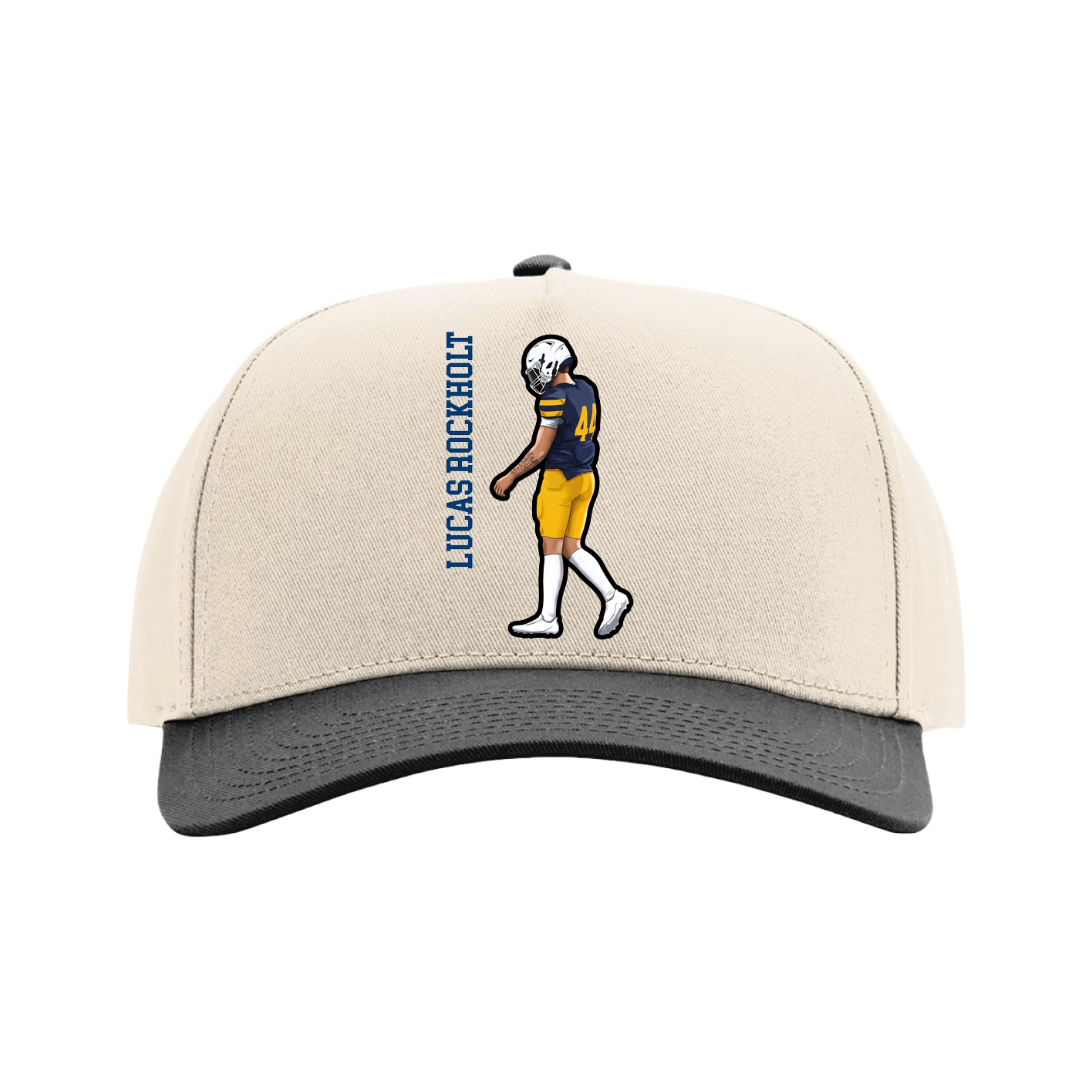 Full Fabric Five-Panel Champ Cap — Name Vertical in Cream/Black