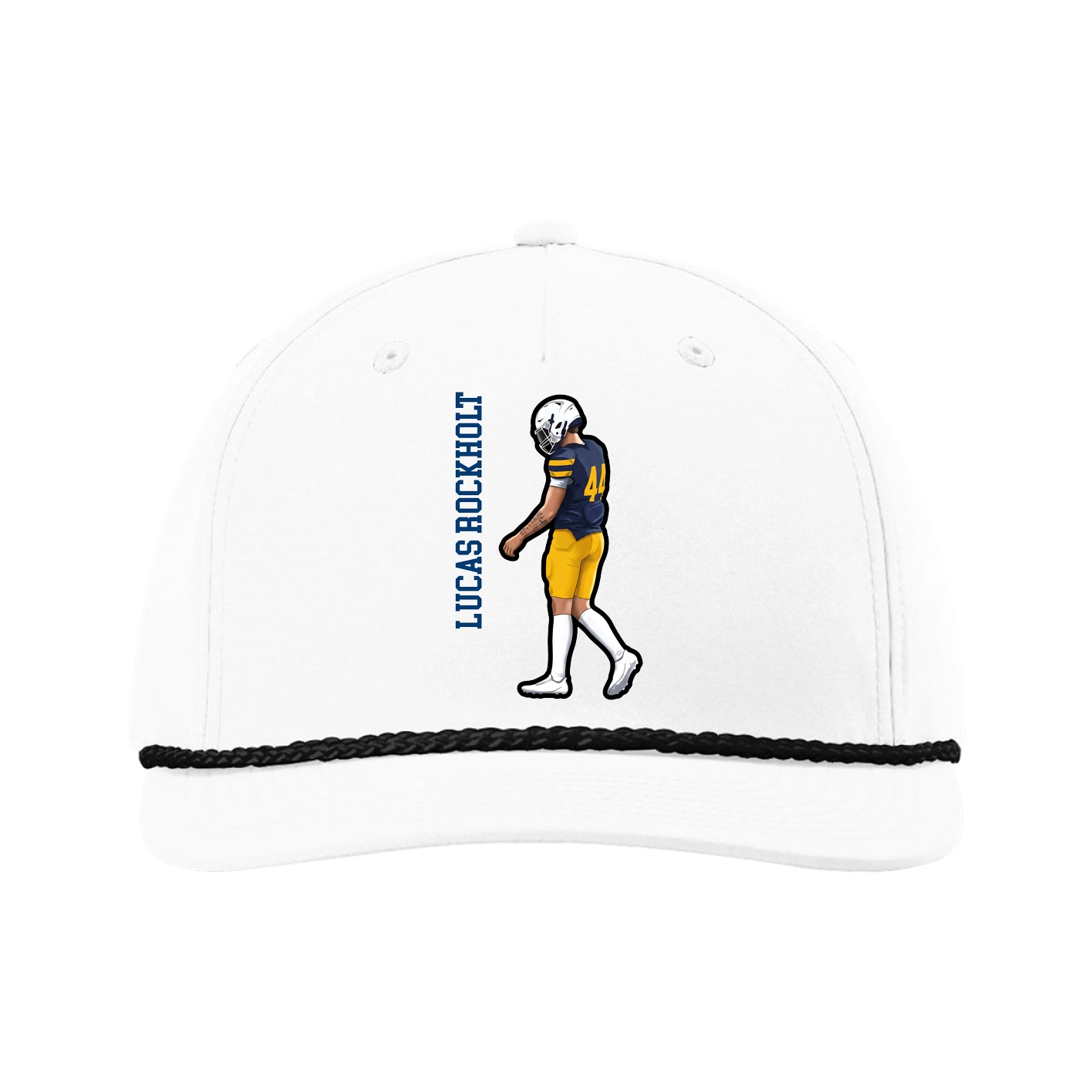 Five-Panel Classic Rope Cap — Name Vertical in White