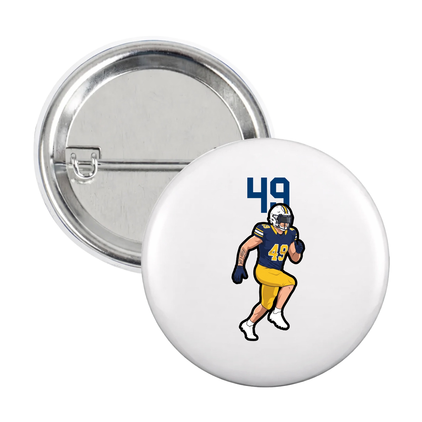 Game Day Button — Number Top in White