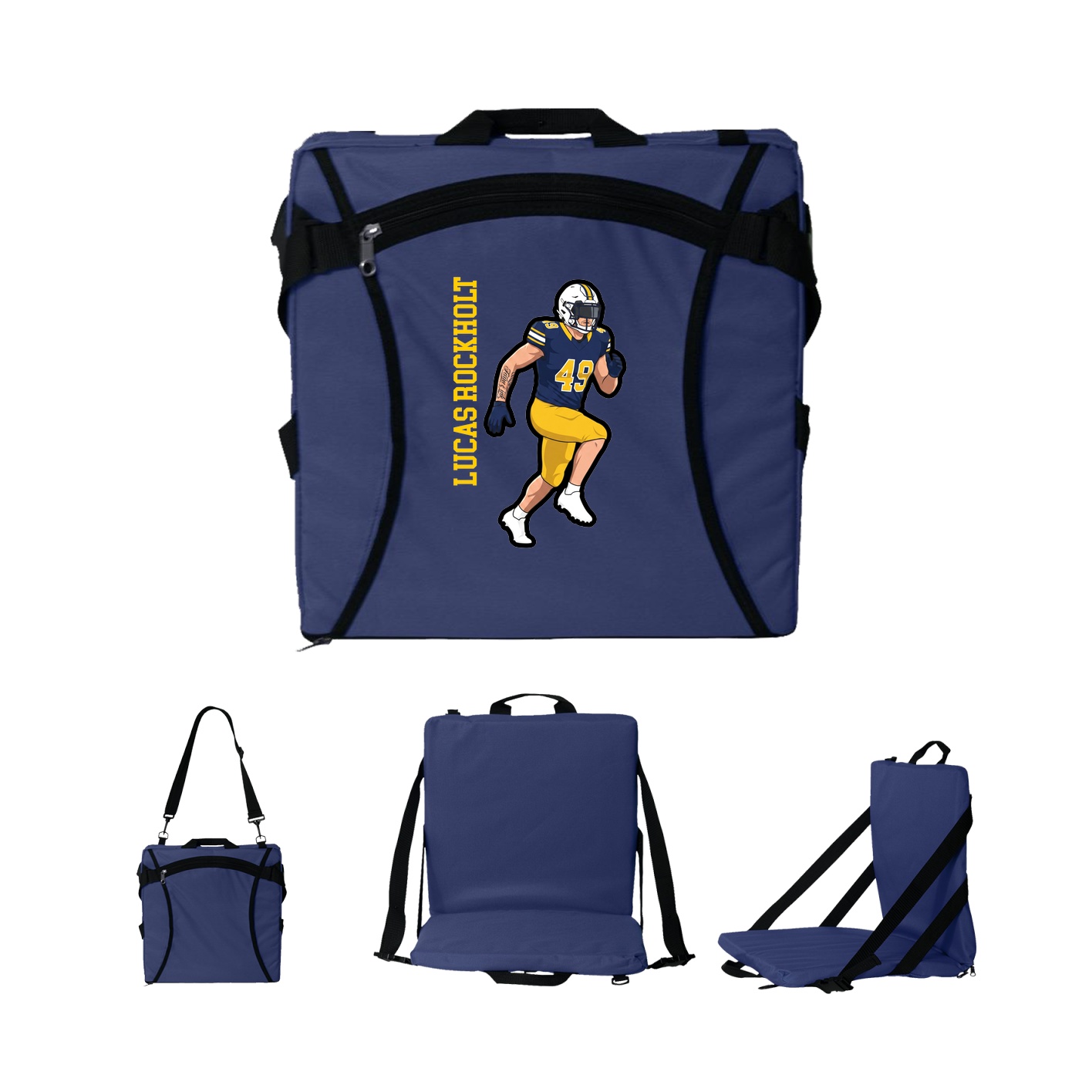 Folding Stadium Seat — Name Vertical in Navy