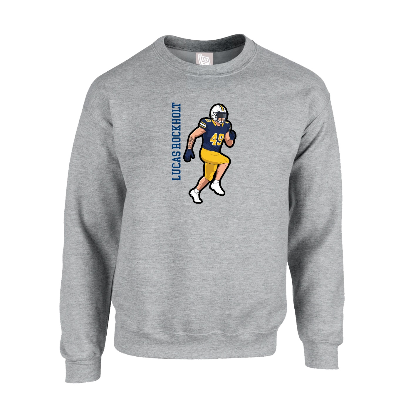 Fleece Crew — Name Vertical in Grey