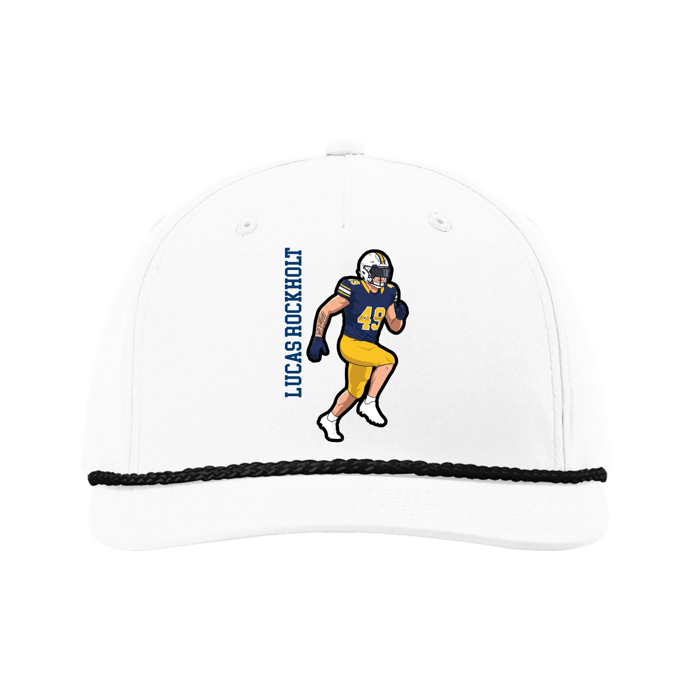 Five-Panel Classic Rope Cap — Name Vertical in White