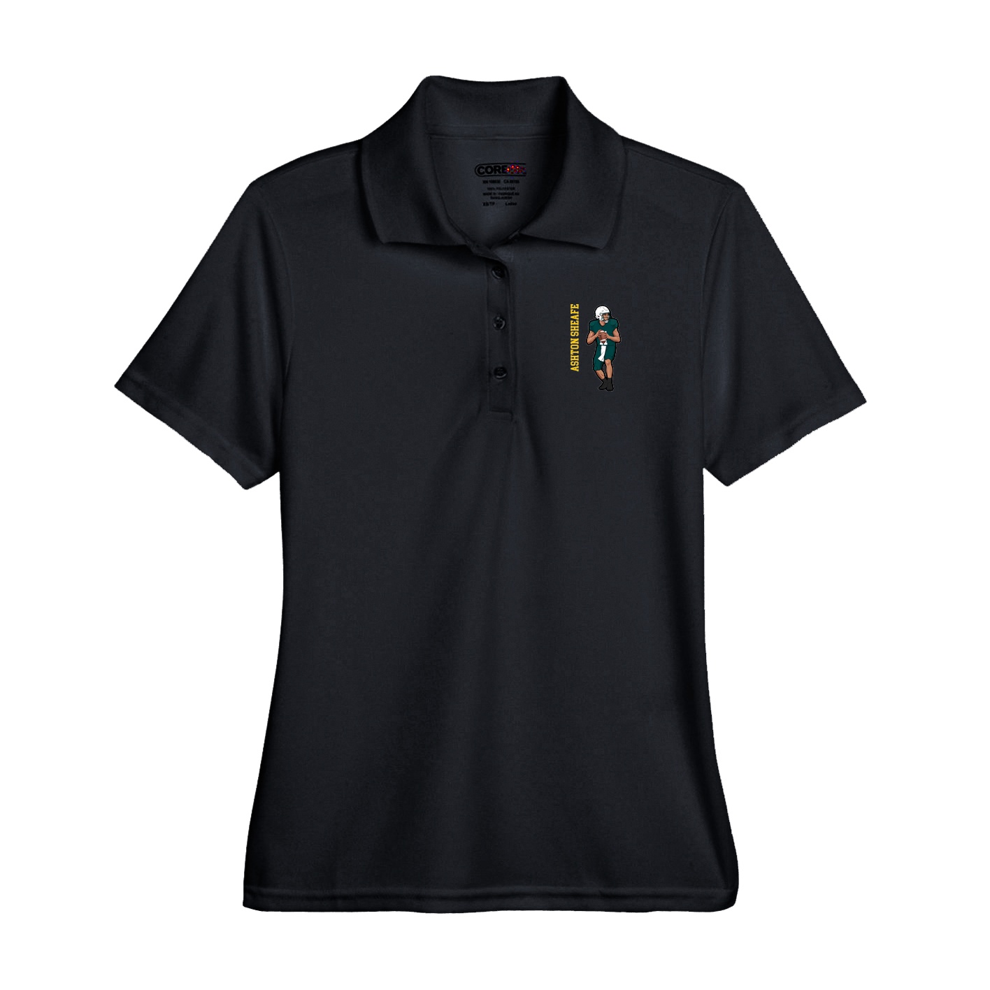 Performance Polo — Name Vertical in Black