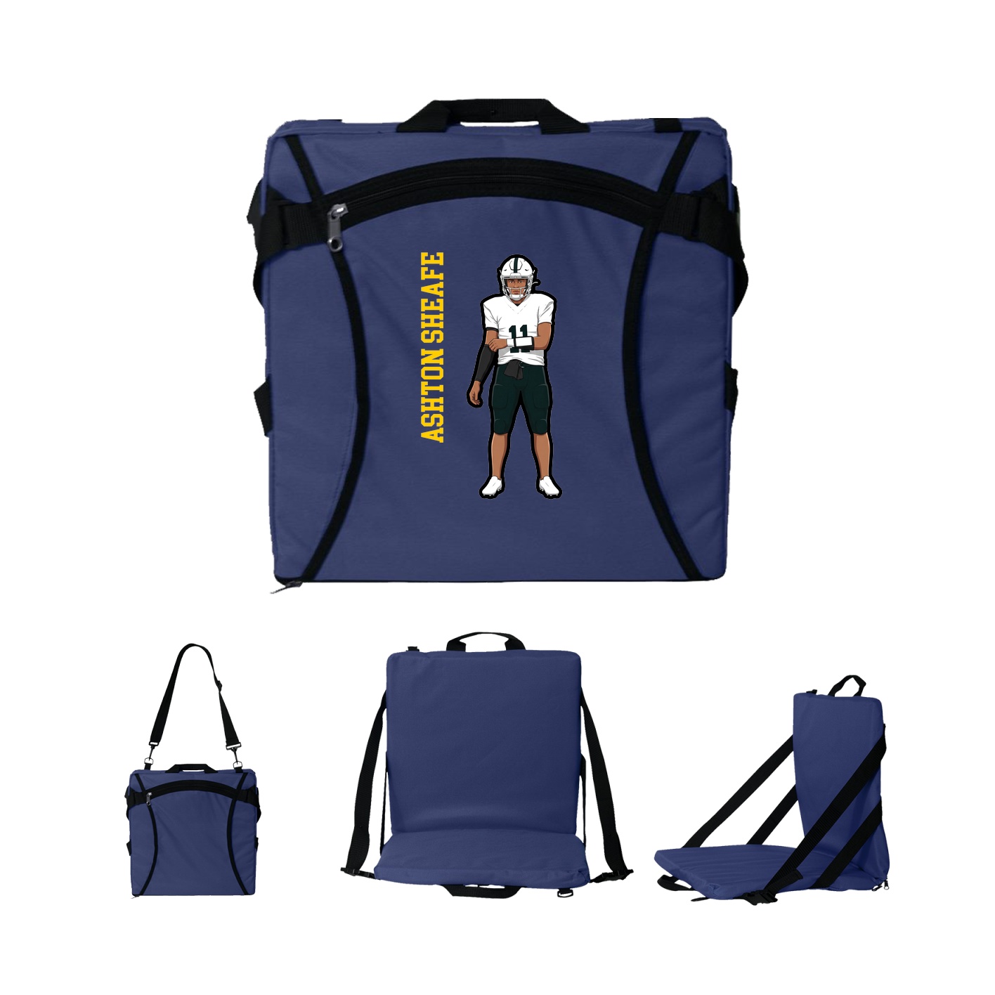 Folding Stadium Seat — Name Vertical in Navy