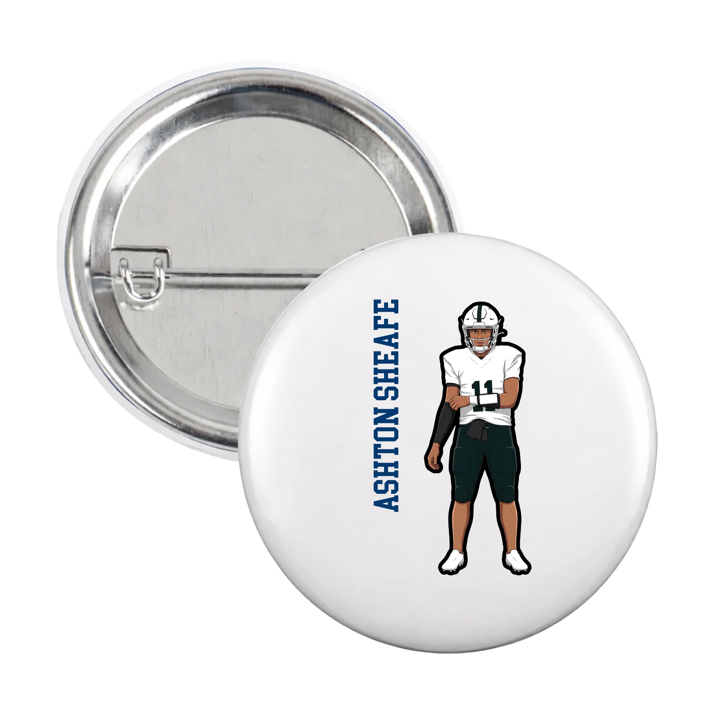 Game Day Button — Name Vertical in White