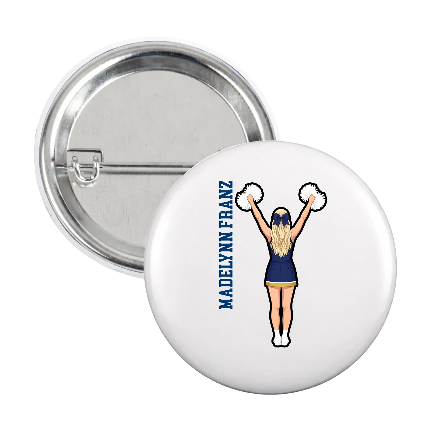 Game Day Button — Name Vertical in White