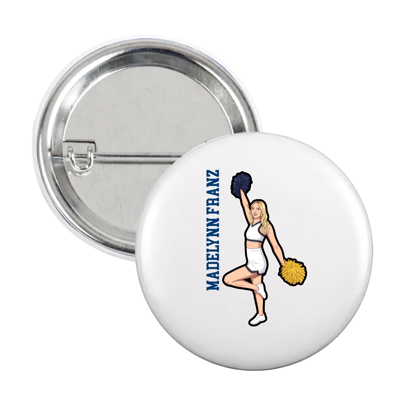 Game Day Button — Name Vertical in White
